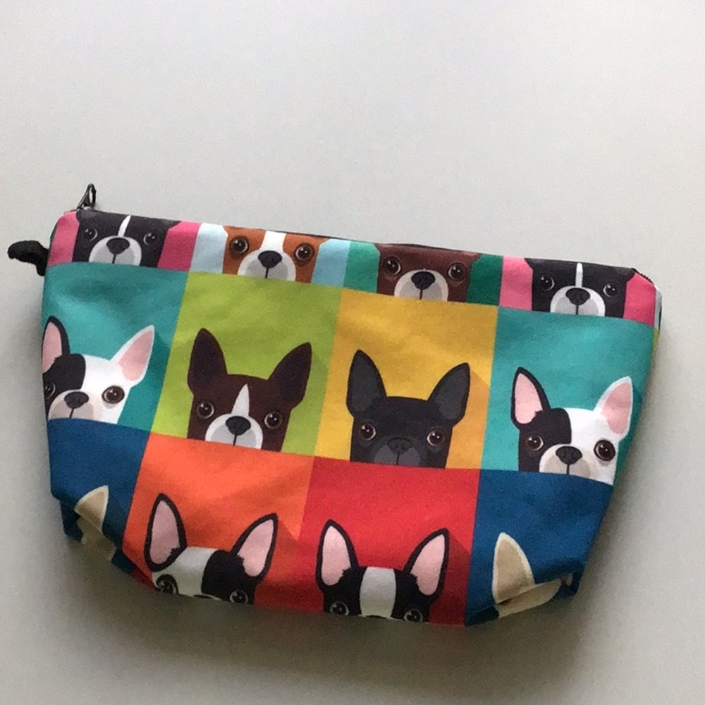 NEW French bulldog frenchie dog makeup bag vibrant colors pink black blu…